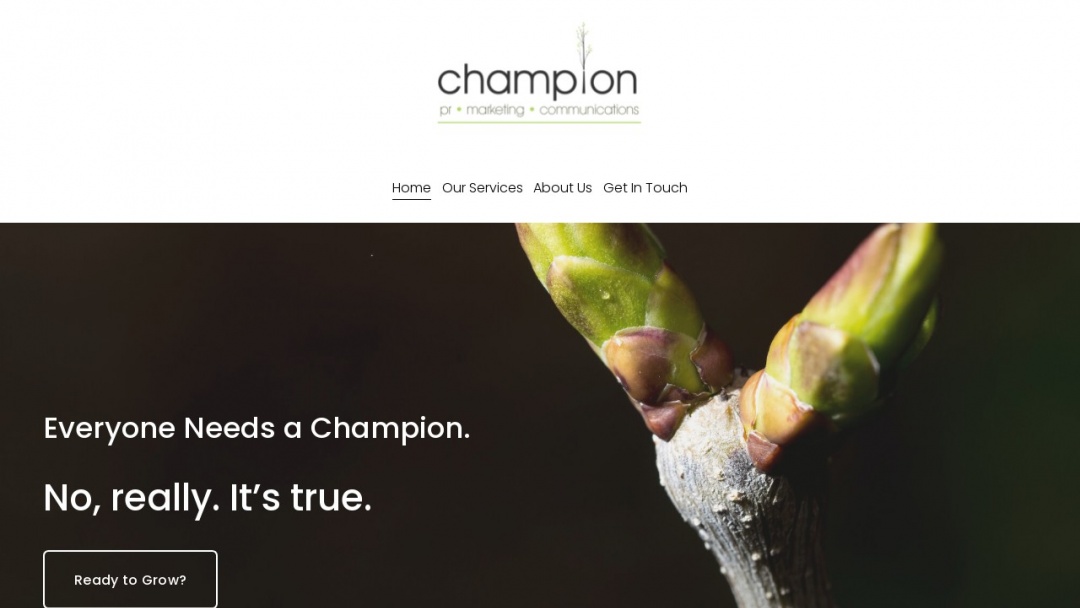 Screenshot of Champion PR + Consulting's Website