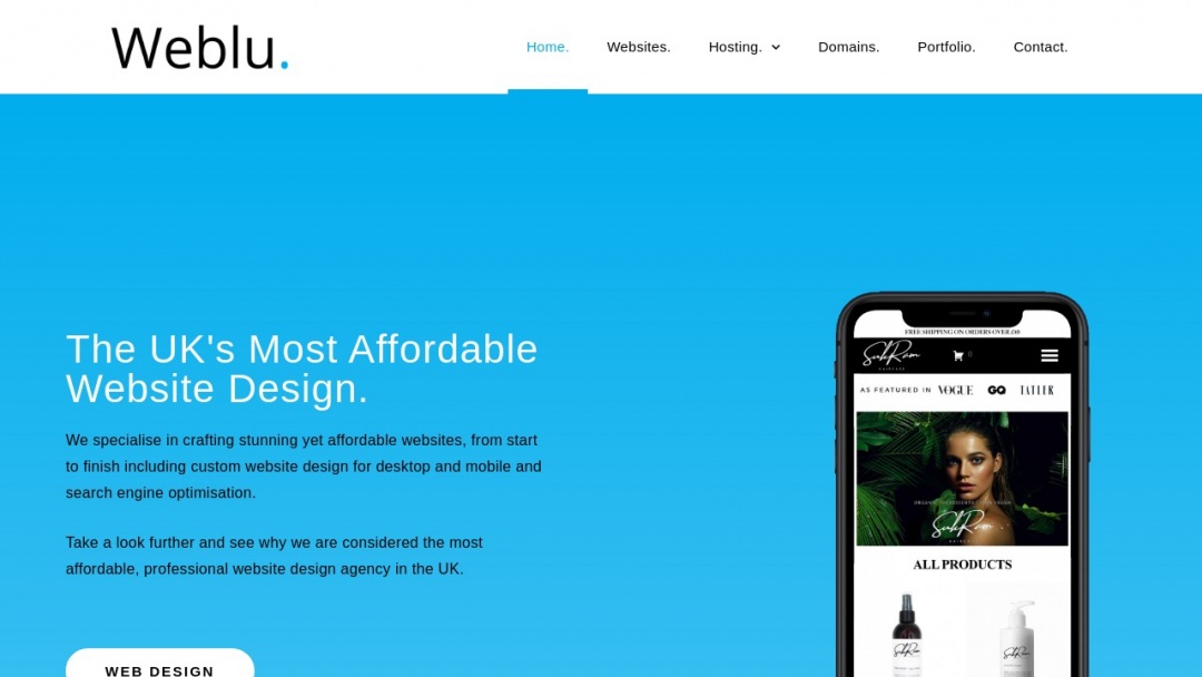 Screenshot of Weblu's Website