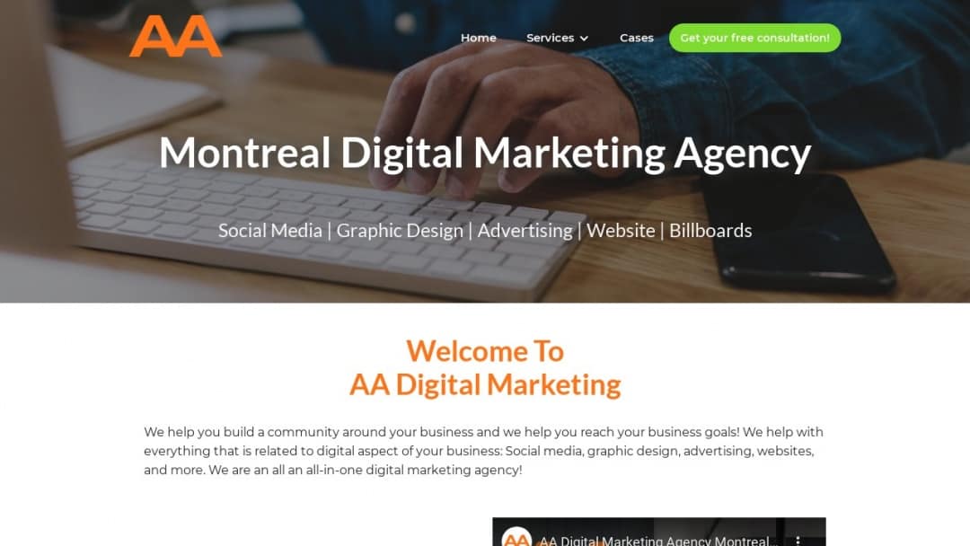 Screenshot of AA Digital Marketing's Website