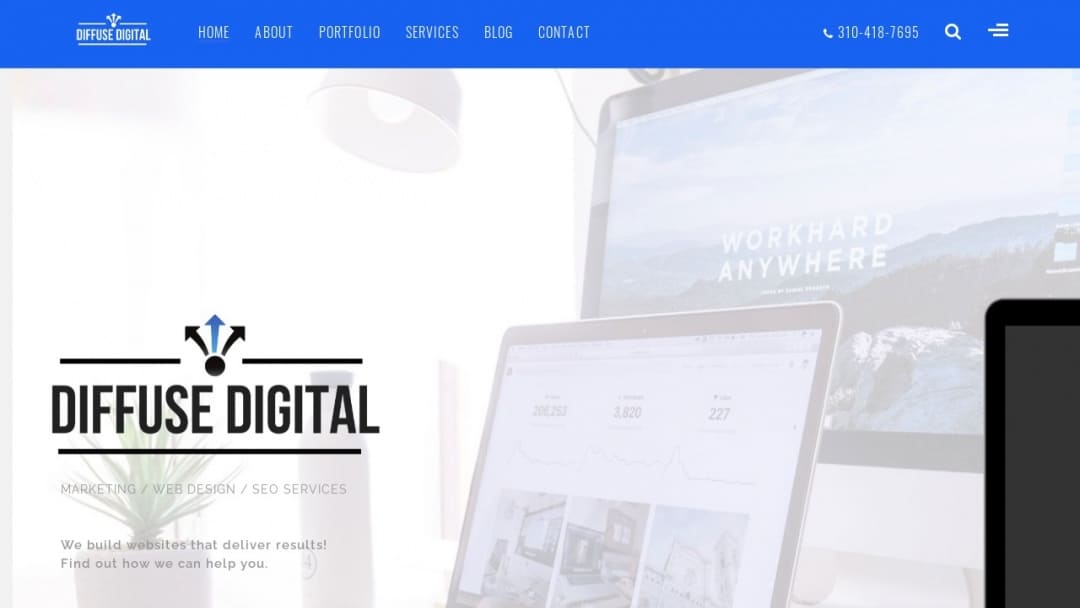 Screenshot of Diffuse Digital Marketing's Website