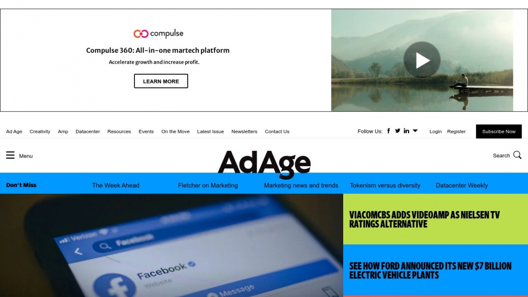 Screenshot of Advertising Age's Website