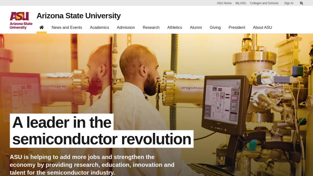 Screenshot of Arizona State University's Website