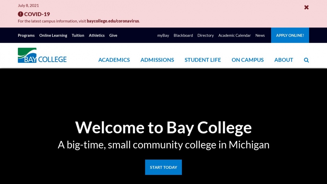 Screenshot of Bay College's Website