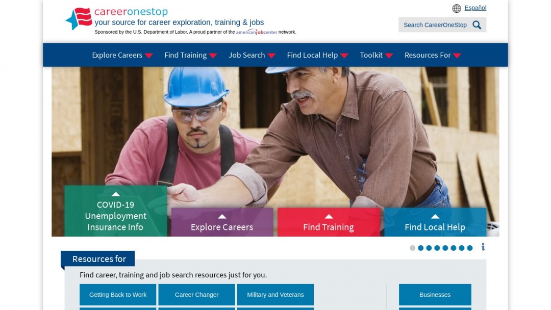 Screenshot of CareerOneStop's Website