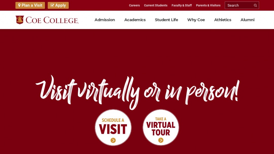 Screenshot of Coe College's Website