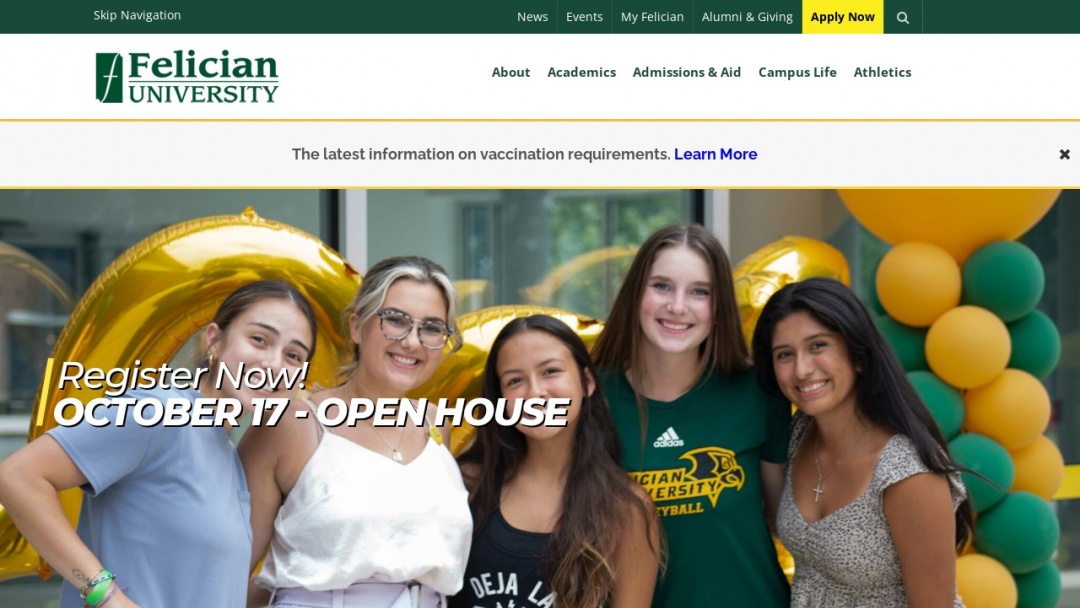 Screenshot of Felician University's Website
