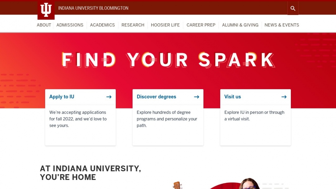 Screenshot of Indiana University Bloomington's Website