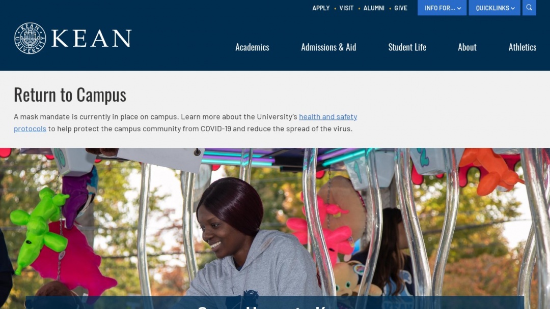 Screenshot of Kean University's Website