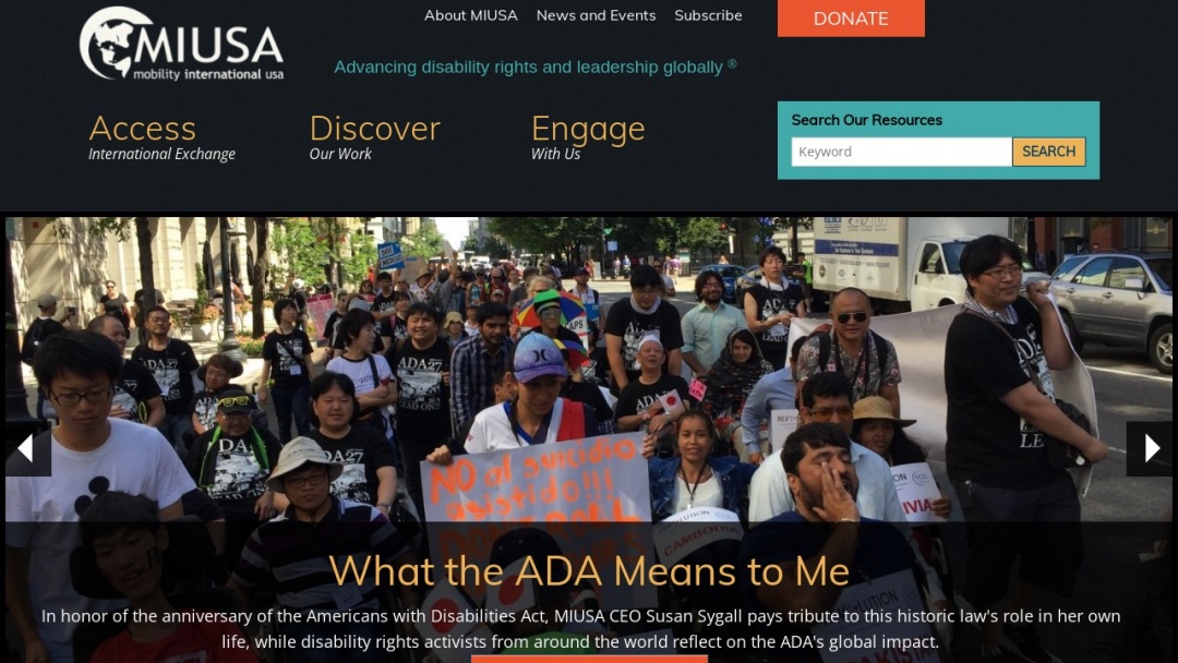 Screenshot of Mobility International USA's Website
