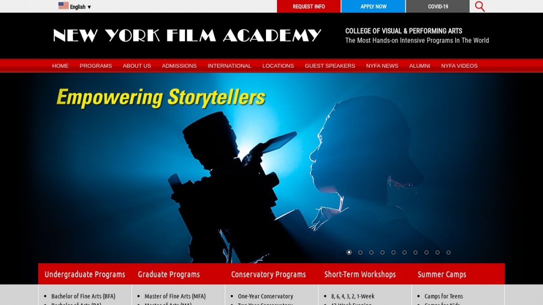 Screenshot of New York Film Academy's Website