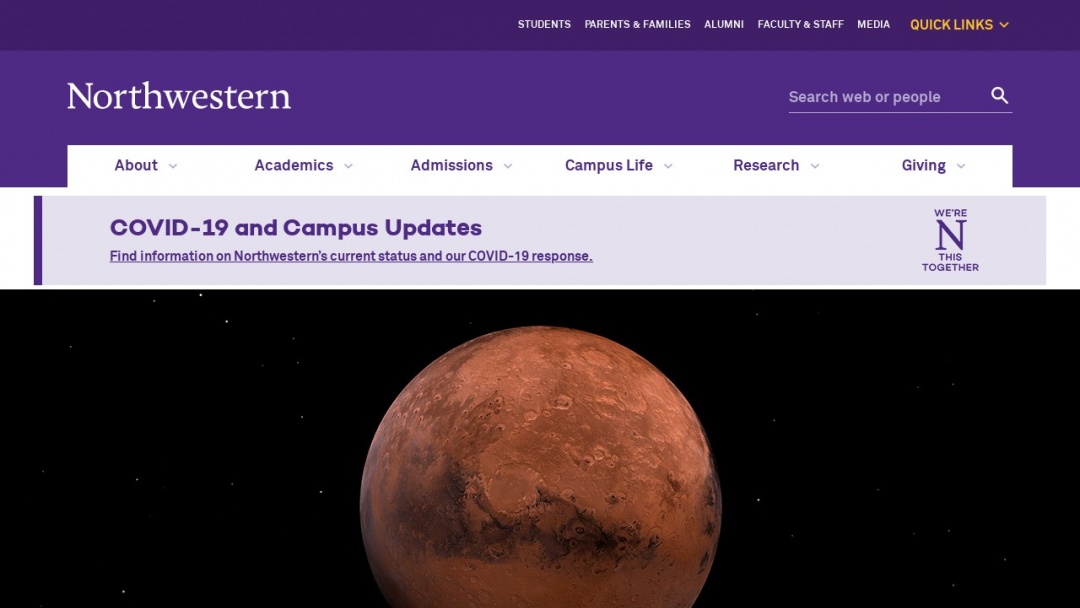 Screenshot of Northwestern University's Website