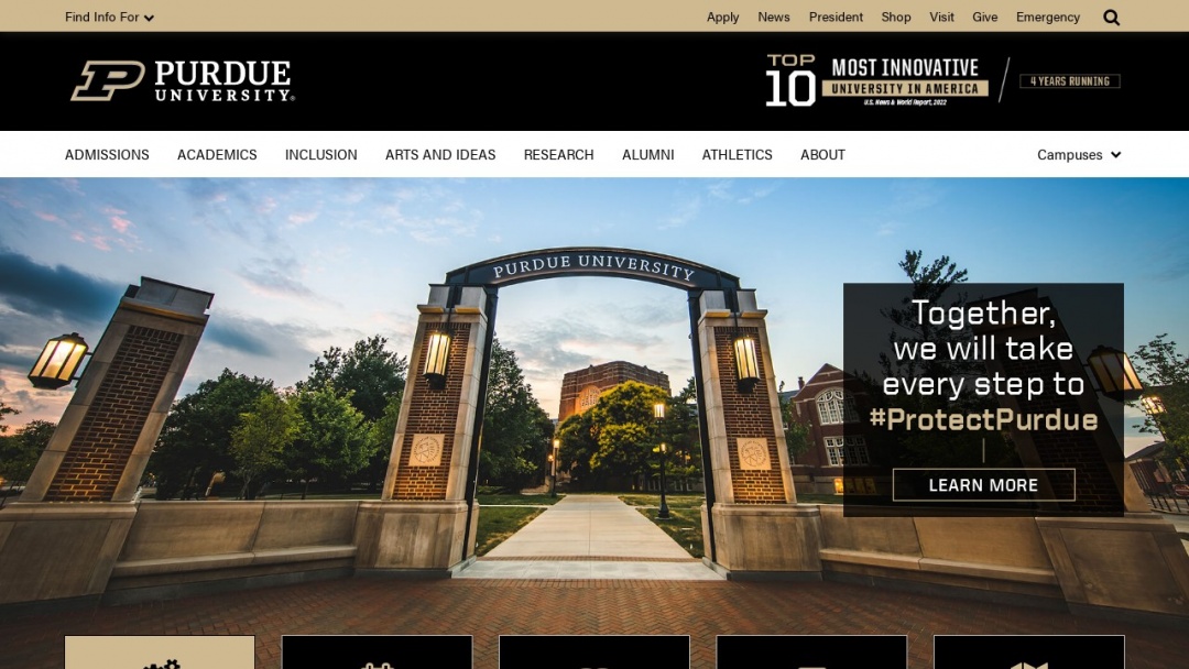 Screenshot of Purdue University's Website