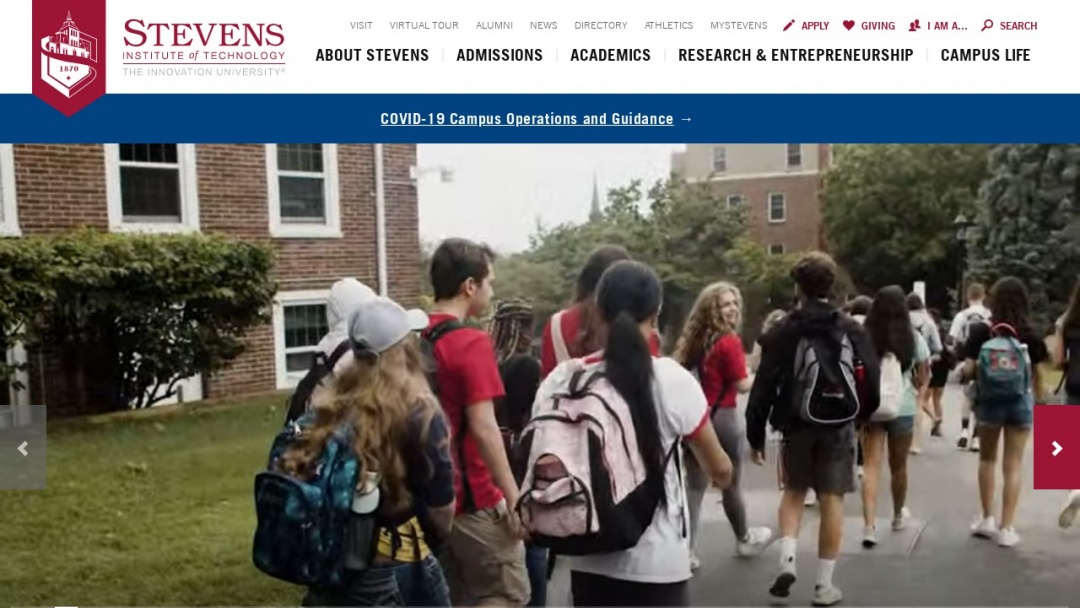 Screenshot of Stevens Institute of Technology's Website