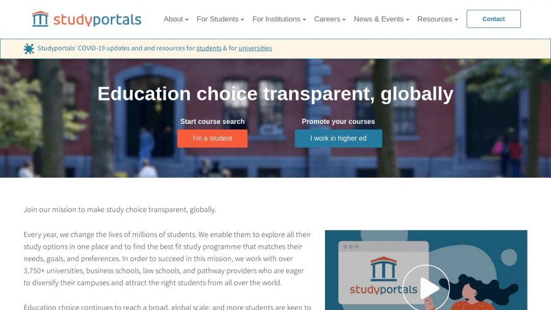 Screenshot of Studyportals's Website
