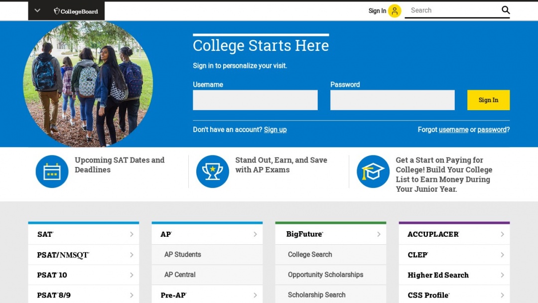 Screenshot of The College Board's Website