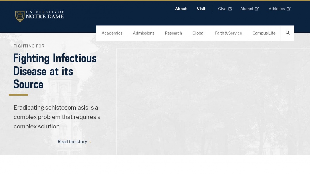 Screenshot of University of Notre Dame's Website