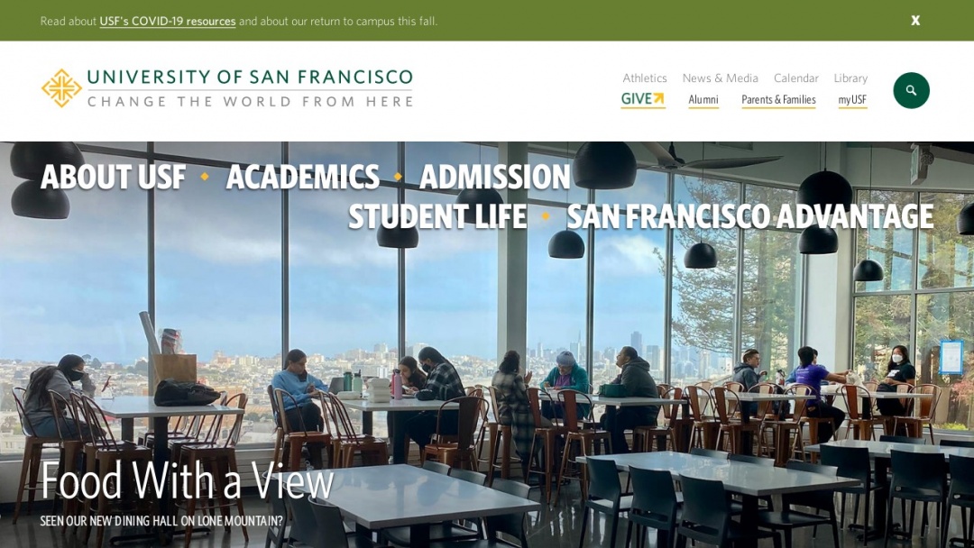 Screenshot of University of San Francisco's Website