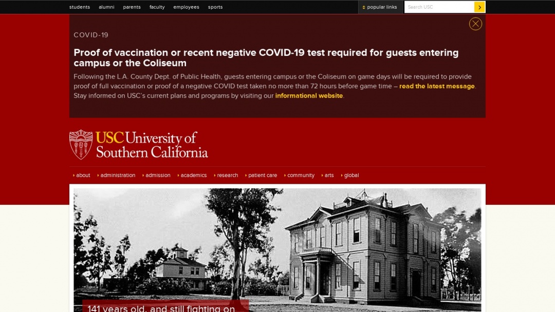 Screenshot of University of Southern California's Website