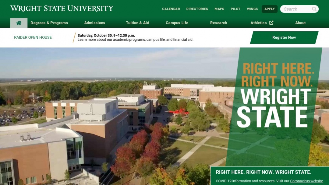 Screenshot of Wright State University's Website