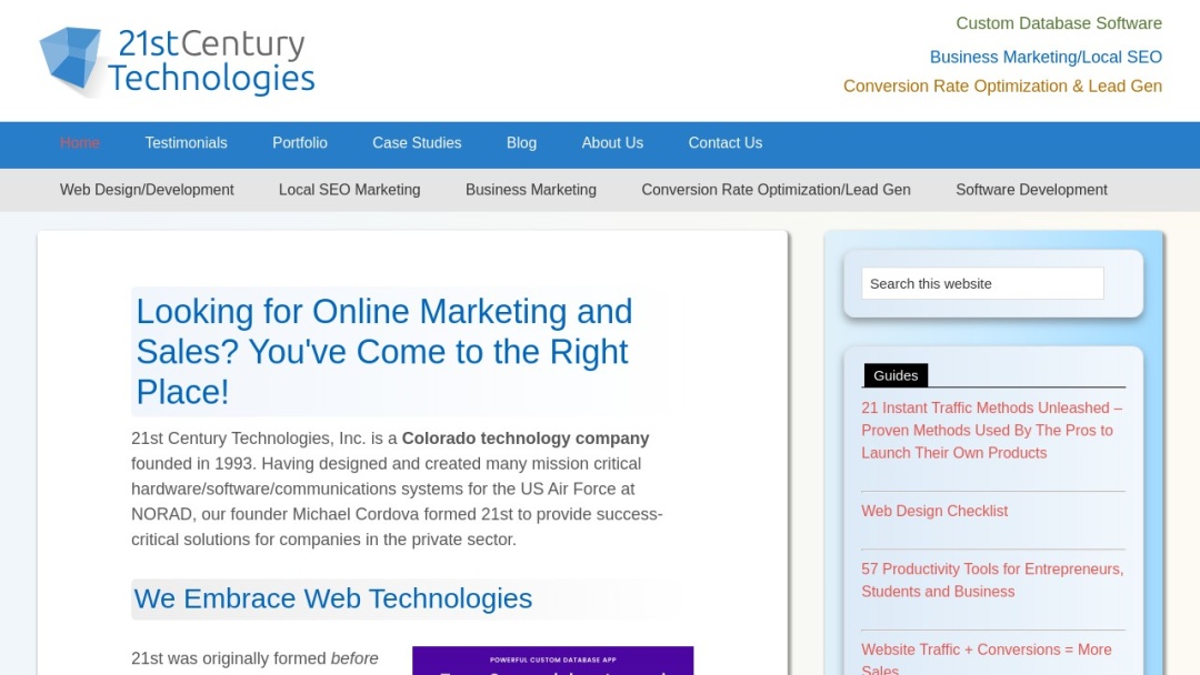 Screenshot of 21st Century Technologies, Inc.'s Website