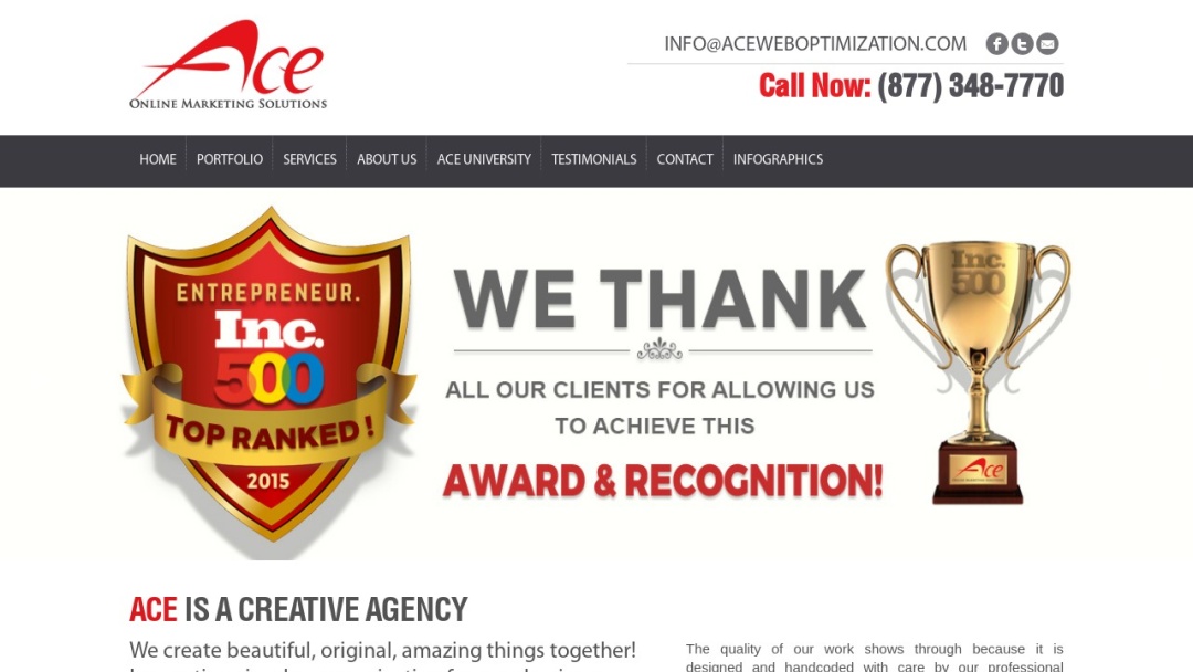 Screenshot of Ace Online Marketing Solutions's Website