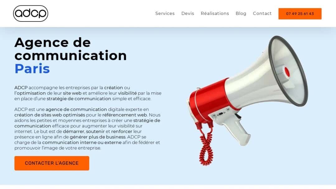 Screenshot of ADCP Agence de communication Paris's Website