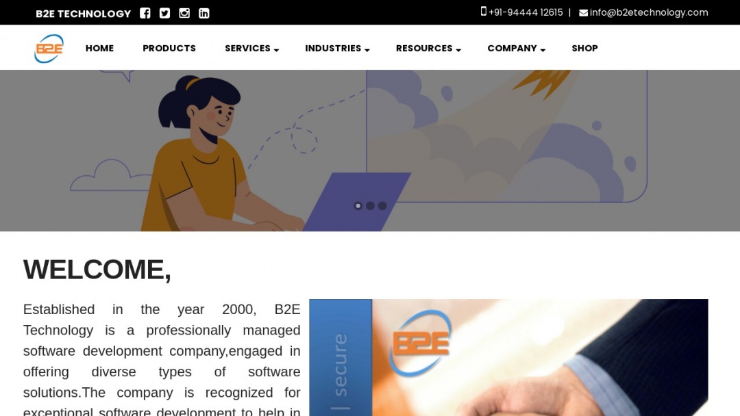 Screenshot of B2E TECHNOLOGY PVT LTD's Website