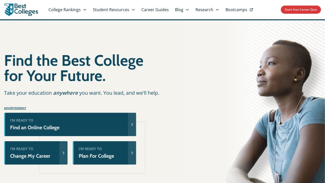 Screenshot of BestColleges.com's Website