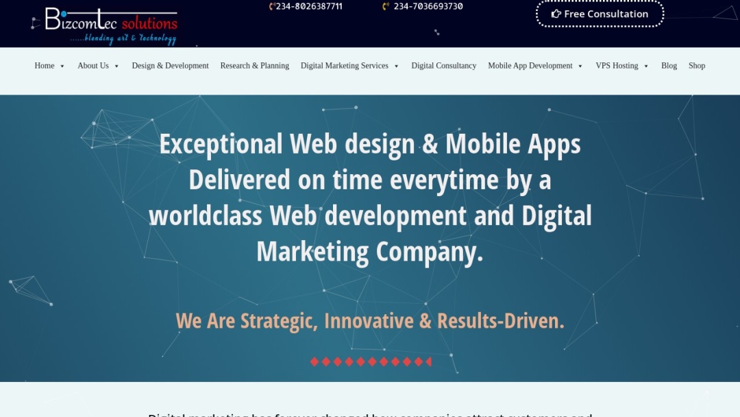 Screenshot of Bizcomtec solutions's Website