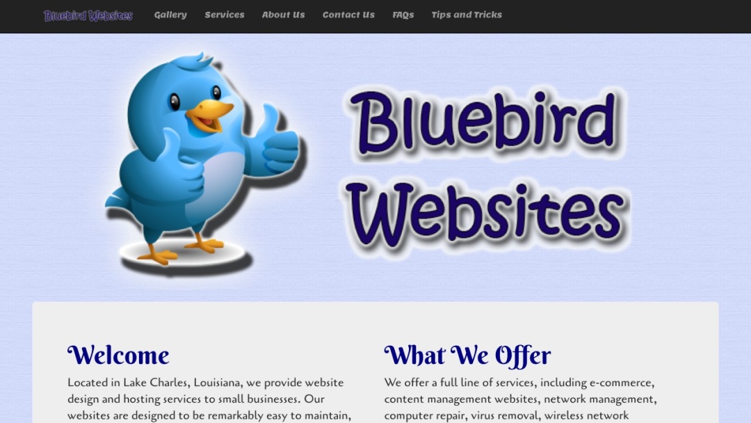 Screenshot of Bluebird Websites's Website