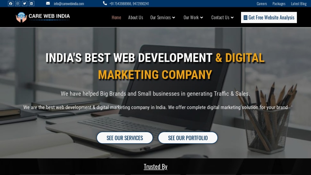 Screenshot of Care Web India's Website