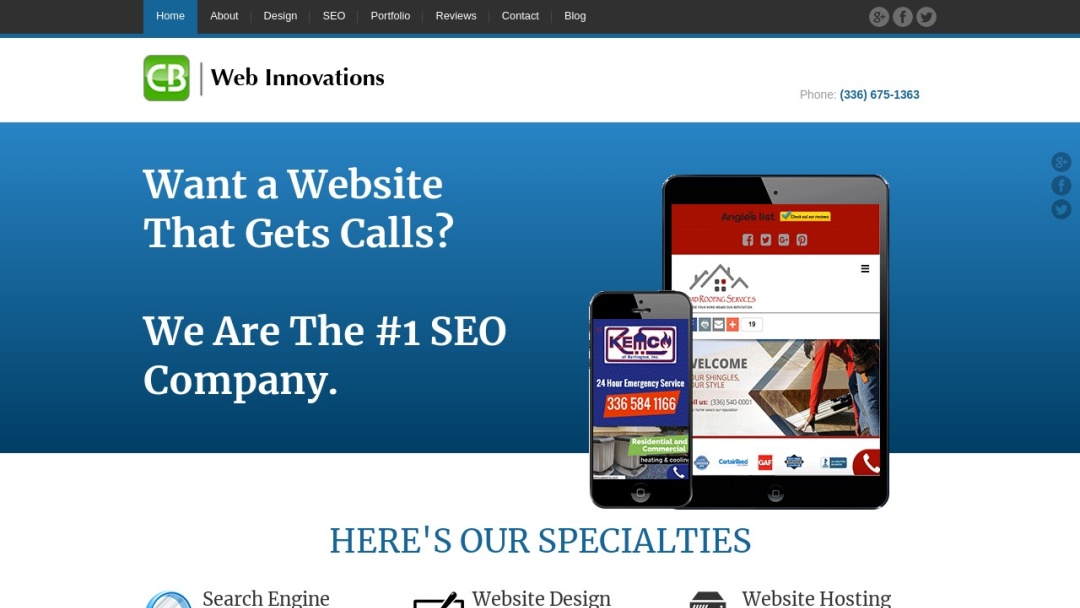 Screenshot of CB Web Innovations's Website