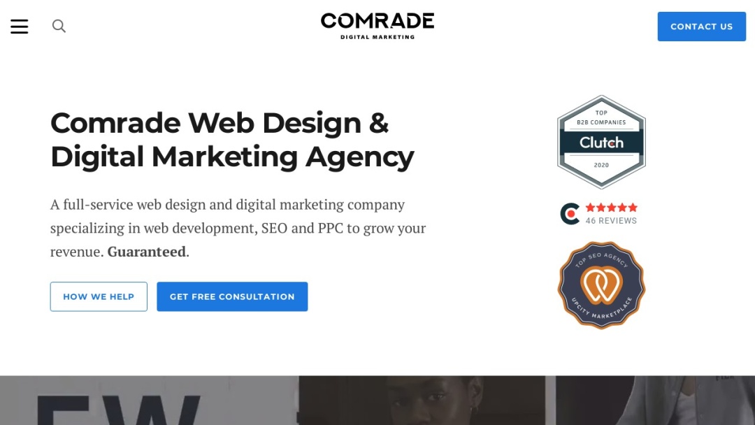Screenshot of Comrade Digital Marketing Agency's Website