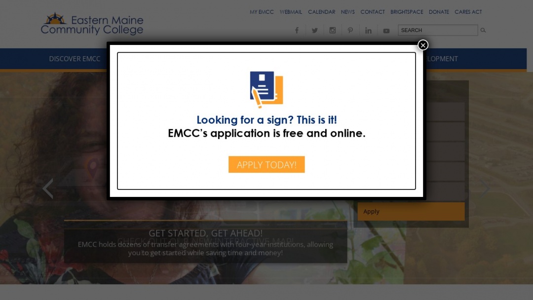 Screenshot of Eastern Maine Community College's Website