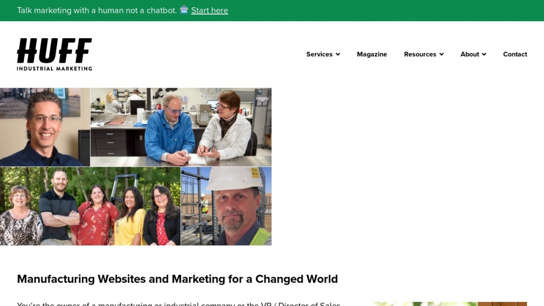 Screenshot of Huff Industrial Marketing Inc.'s Website