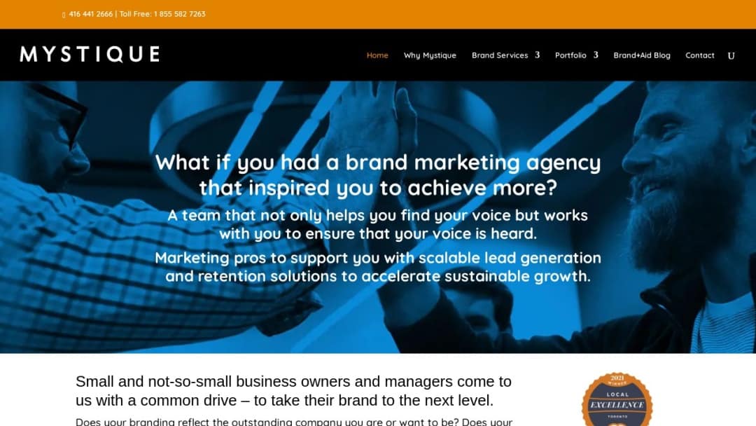 Screenshot of Mystique Brand Communications's Website