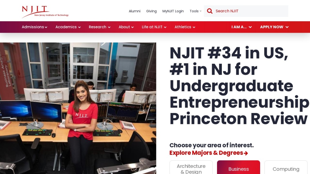 Screenshot of New Jersey Institute of Technology's Website