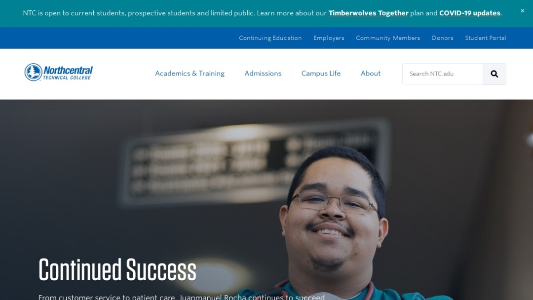 Screenshot of Northcentral Technical College's Website