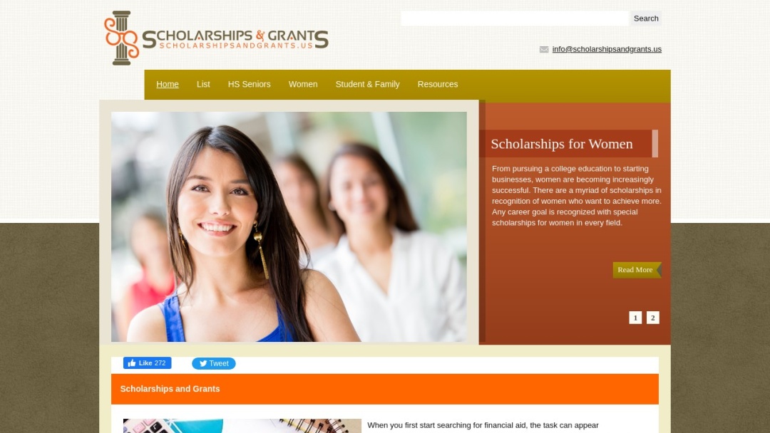 Screenshot of ScholarshipsAndGrants.us's Website