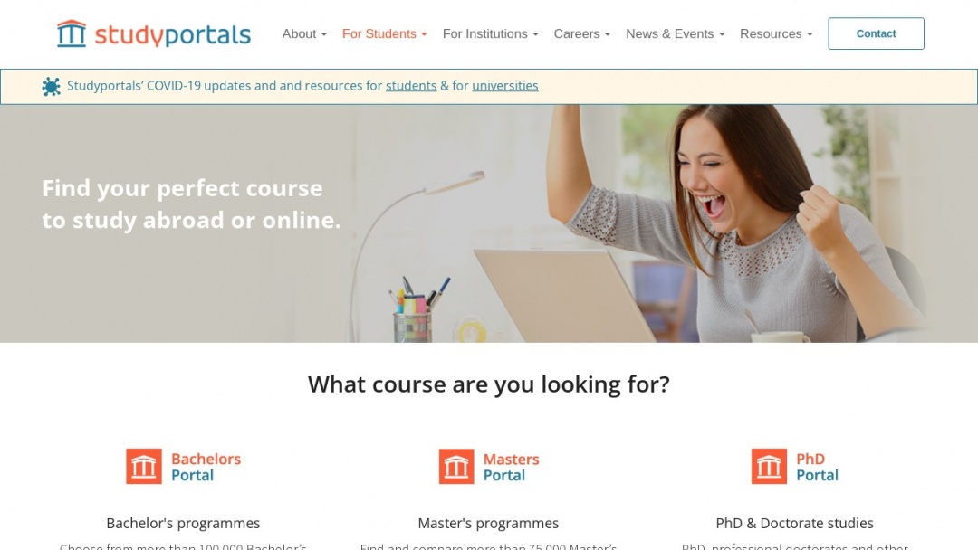Screenshot of Studyportals's Website