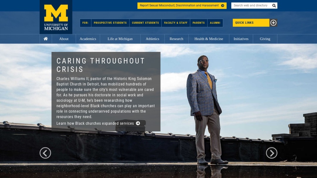 Screenshot of University of Michigan's Website