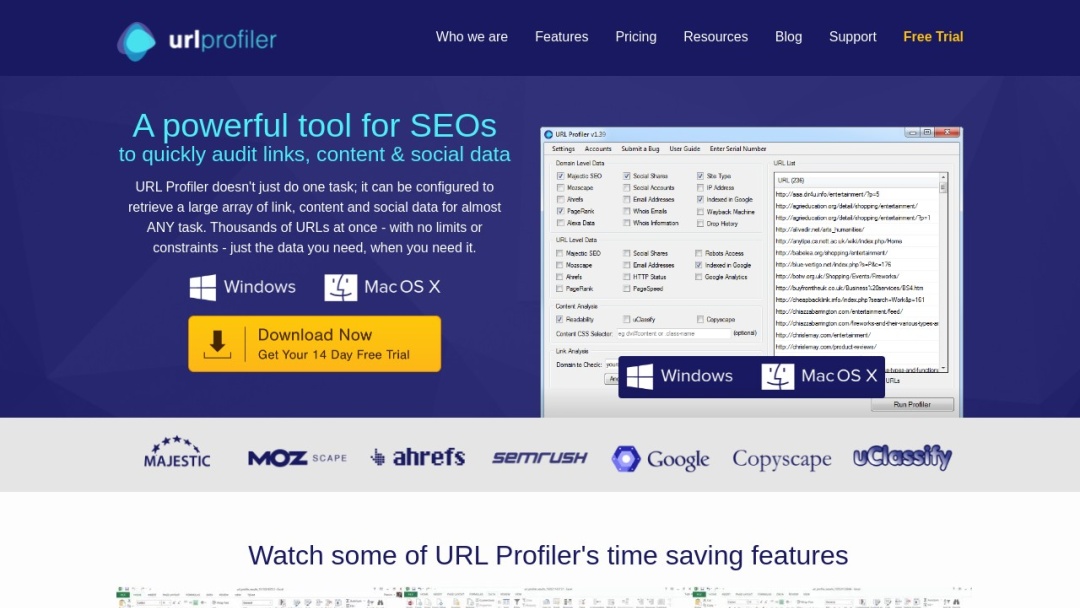 Screenshot of URL Profiler's Website