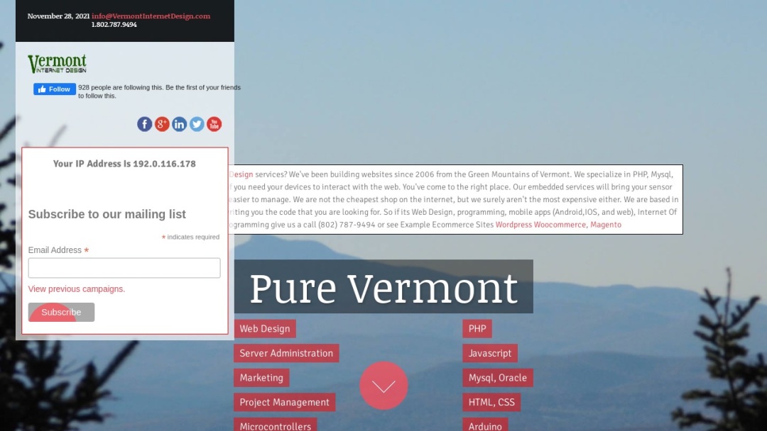 Screenshot of Vermont Internet Design's Website