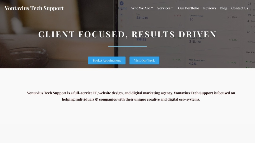 Screenshot of Vontavius Tech Support's Website