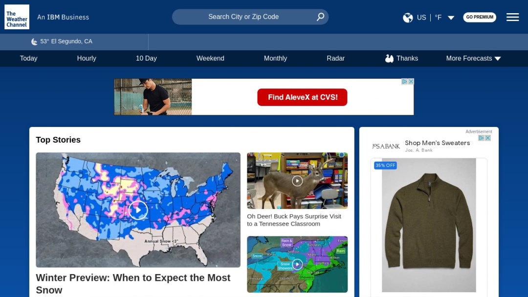 Screenshot of Weather.com's Website