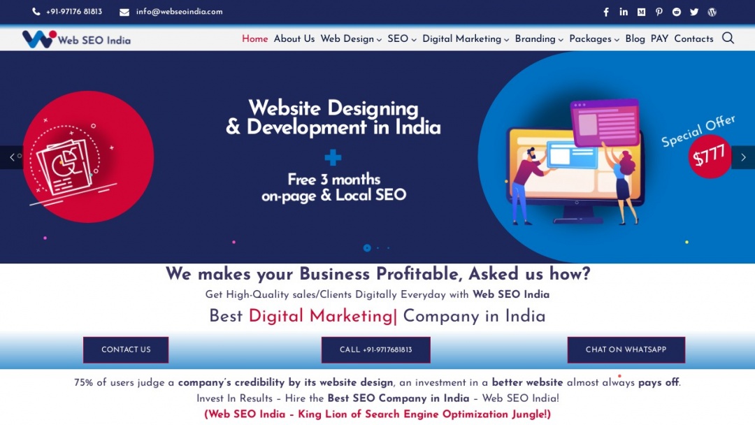 Screenshot of Web SEO India's Website