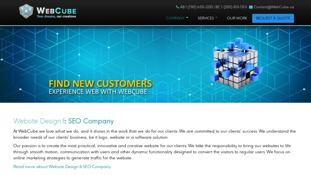 Screenshot of WebCube Internet Marketing's Website