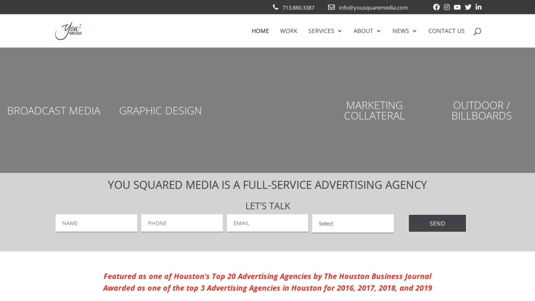 Screenshot of You Squared Media's Website