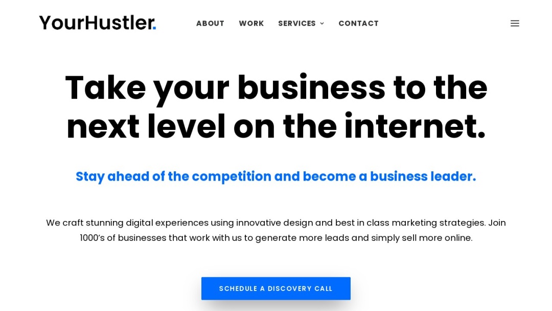 Screenshot of Your Hustler, Inc.'s Website