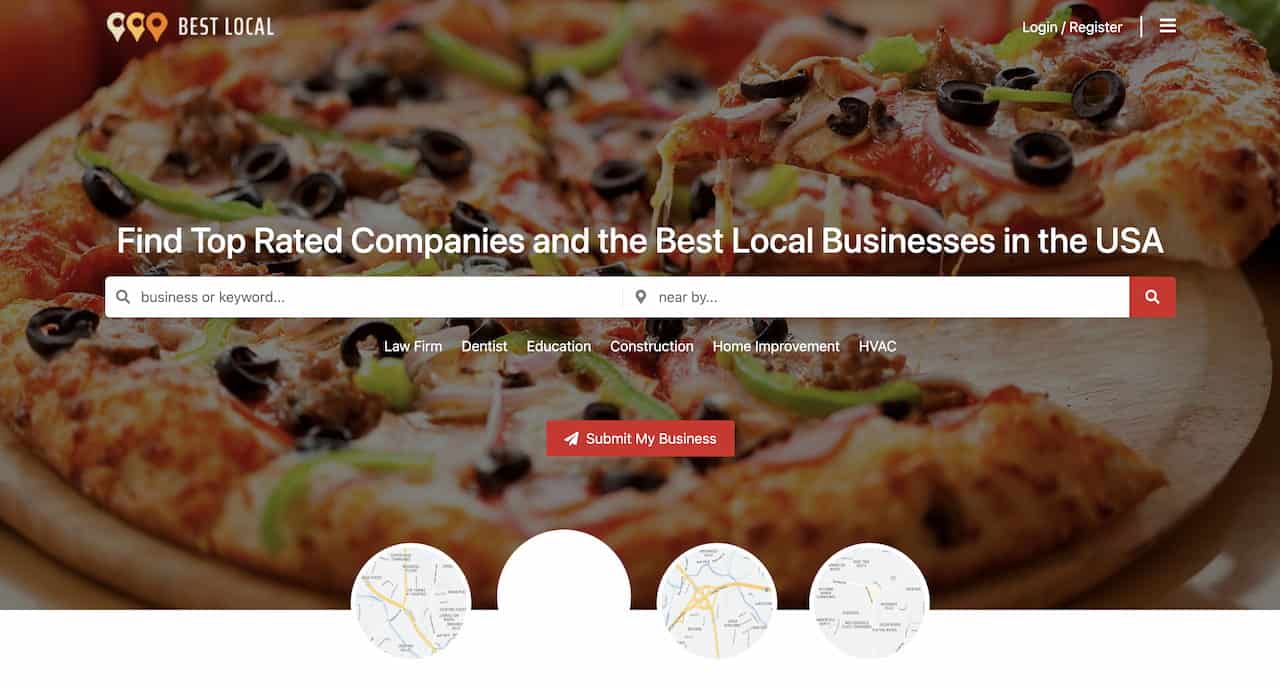 Screen grab of the Best Local website design